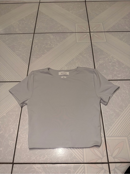 Babaton Tops - Babaton By Aritzia Pale Gray Short Sleeve Crop Top